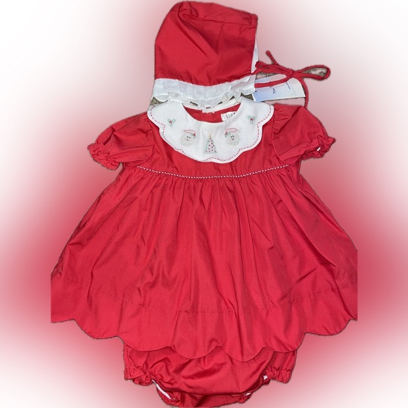 Petit Ami newborn Christmas tree Santa dress with bonnet and bloomers - Picture 4 of 6